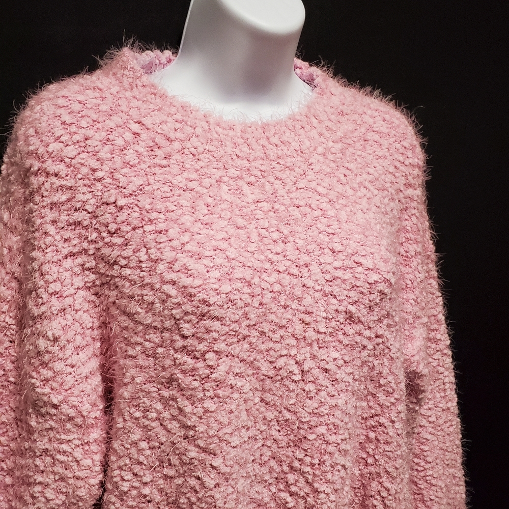 Racheal Pink Textured & Fuzzy Oversized Long Sleeve Tunic Sweater Size M NWT